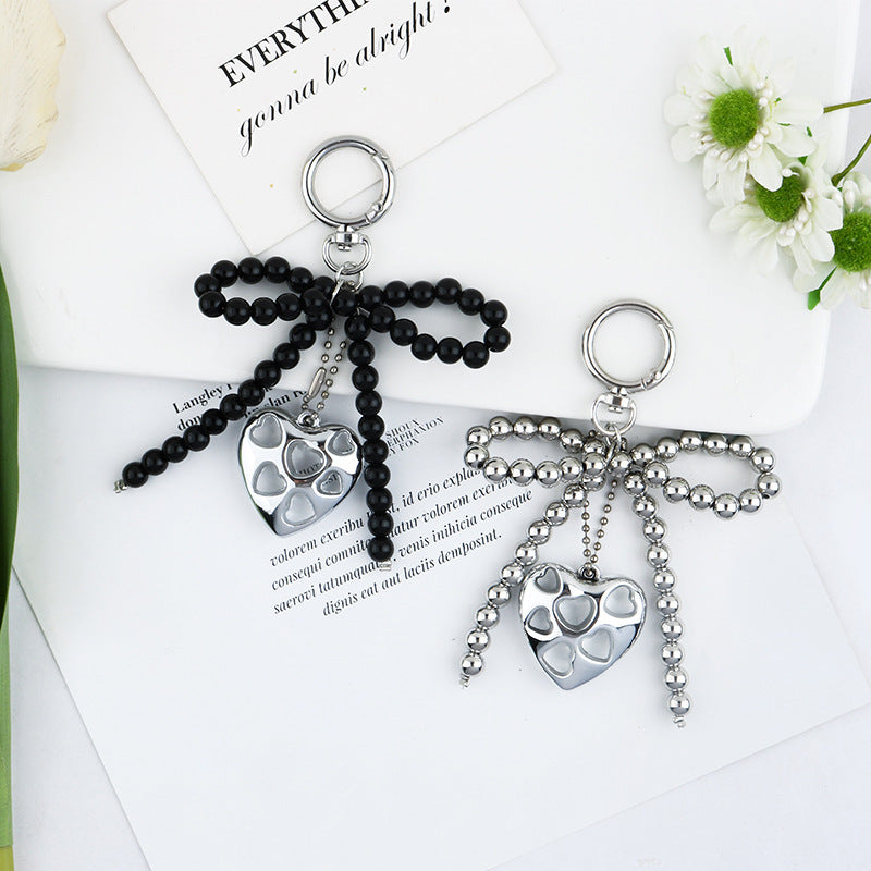 Wholesale  Resin Love Pearl Bow Alloy Beaded Keychain