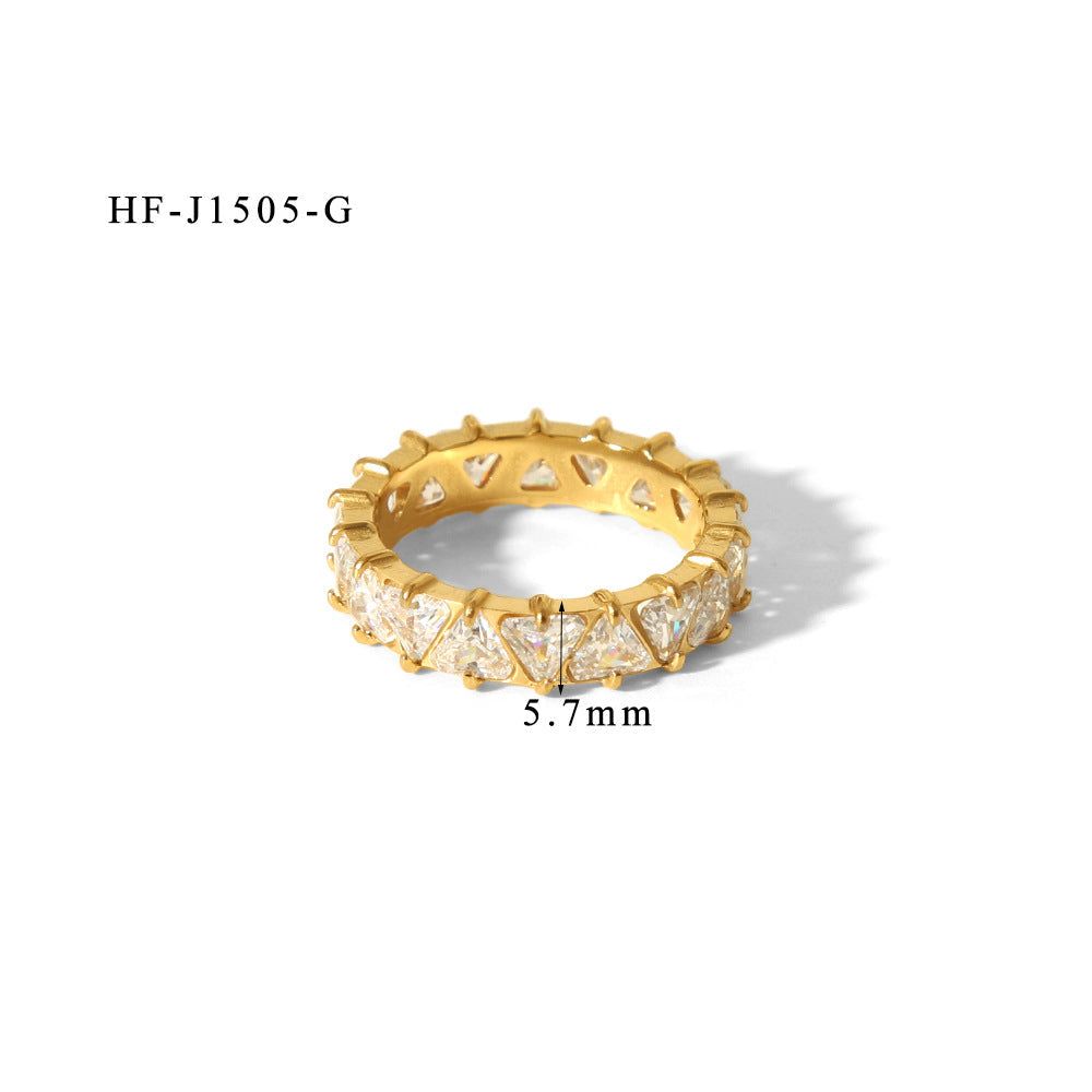 Wholesale stainless steel triangle zircon light luxury full diamond ring