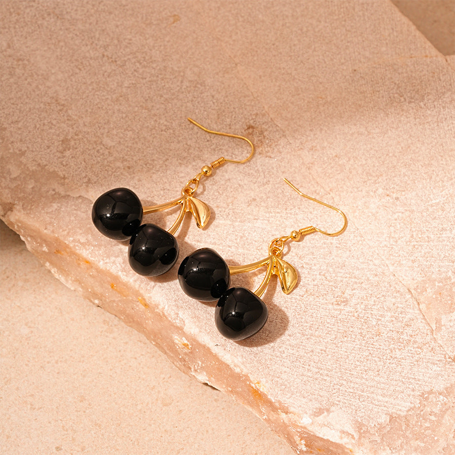 Wholesale Black cherry gold earrings