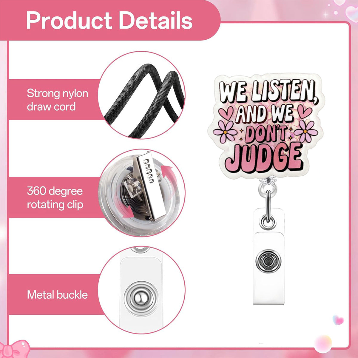 Wholesale  Acrylic Medical  Fun English Rotating Badge Reels