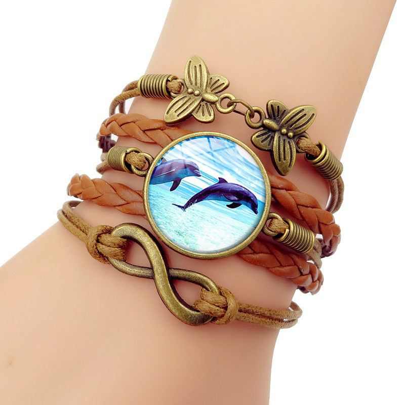 Wholesale  Turtle Dolphin Time Gem Bracelet Unlimited Symbol Butterfly Multi-layer Hand Rope