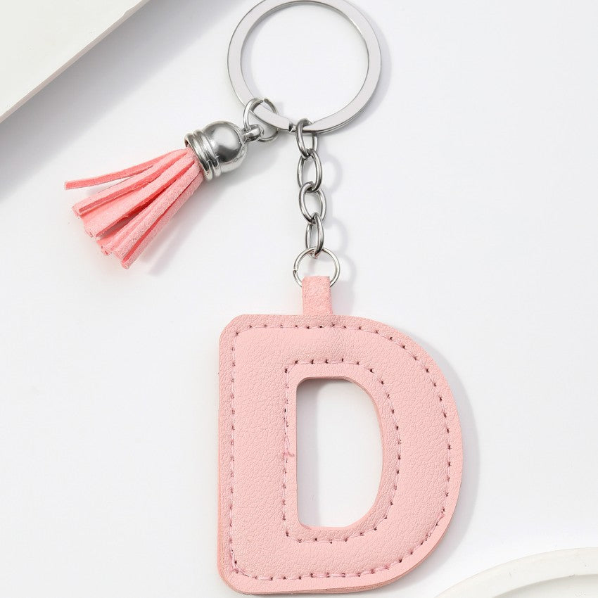 Wholesale PU leather 26 English letters colorful cowhide tassel keychain