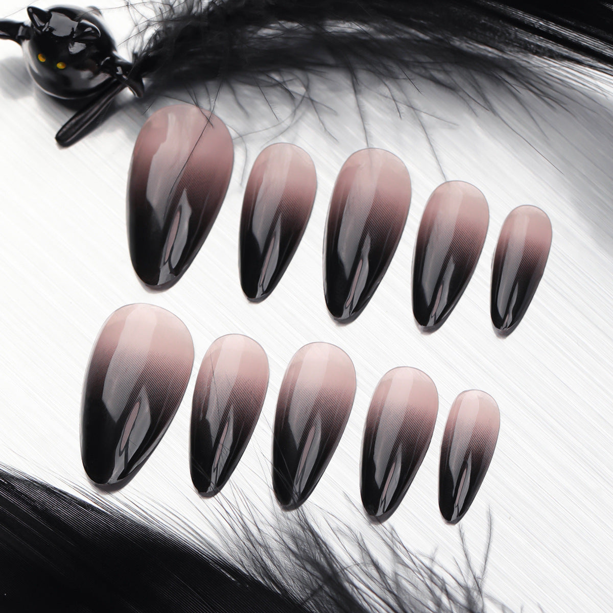 Wholesale 24 Pieces/box Halloween Black Gradient Press-on Nails Kits Nail Stickers ACC-NS-LeFan086
