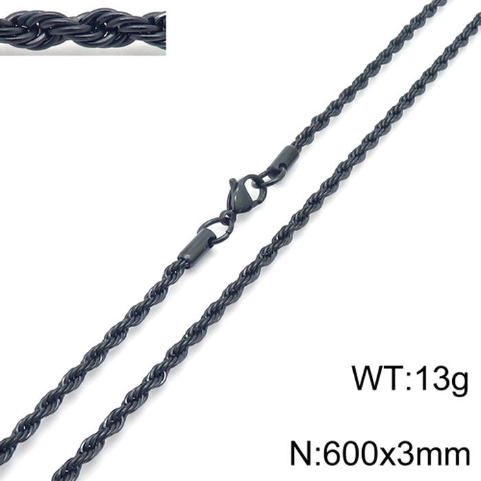 Wholesale Black Twist Chain with Chain Button Rope Chain Titanium Steel Necklace ACC-NE-KaLun002