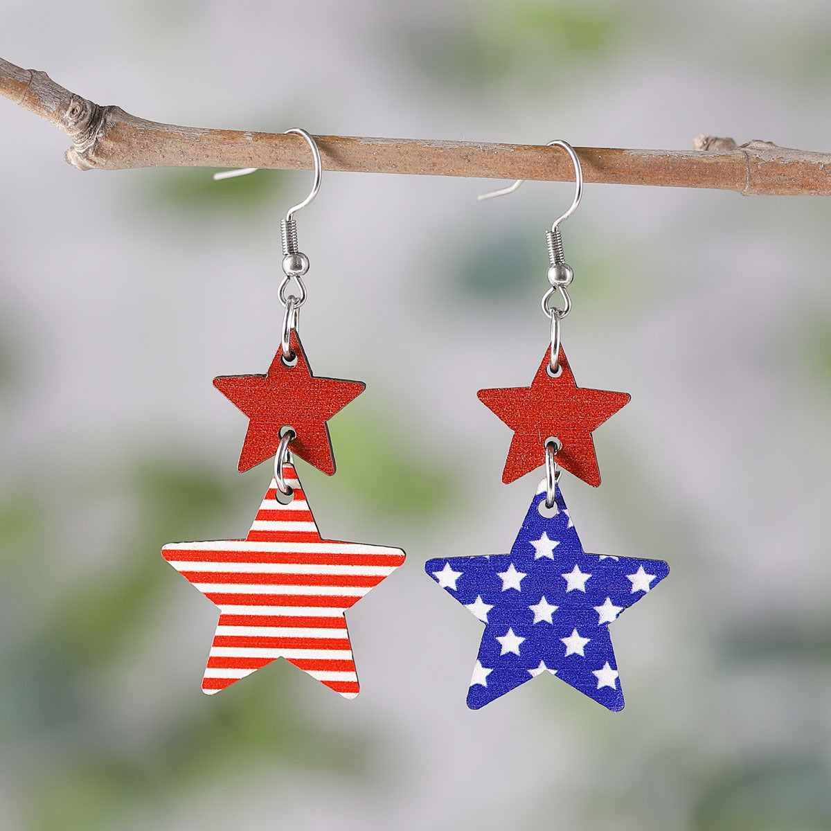 Wholesale American Independence Day Star Slippers Lightning Sunflower Hat Wooden Double Sided Earrings ACC-ES-ChuLian012