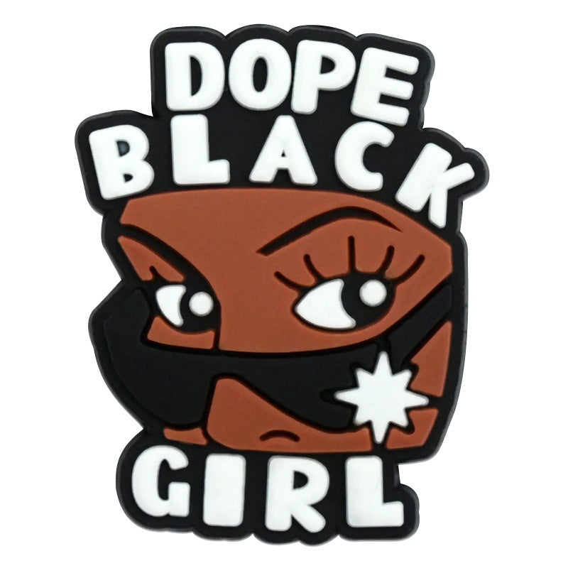 Wholesale Random 100pcs Black Girl Series  PVC Soft Rubber Shoe Buckle Decoration