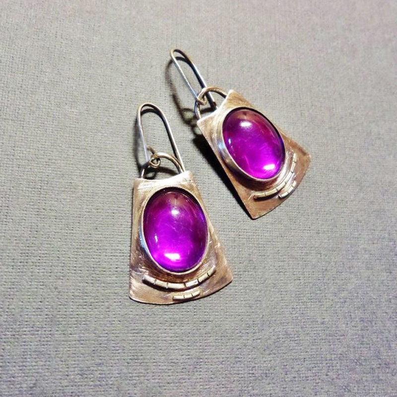 Wholesale Ancient Silver Inlaid Purple Stone Earrings