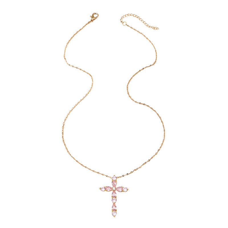 Wholesale Colored Zirconia Micro Inlay Cross Necklace