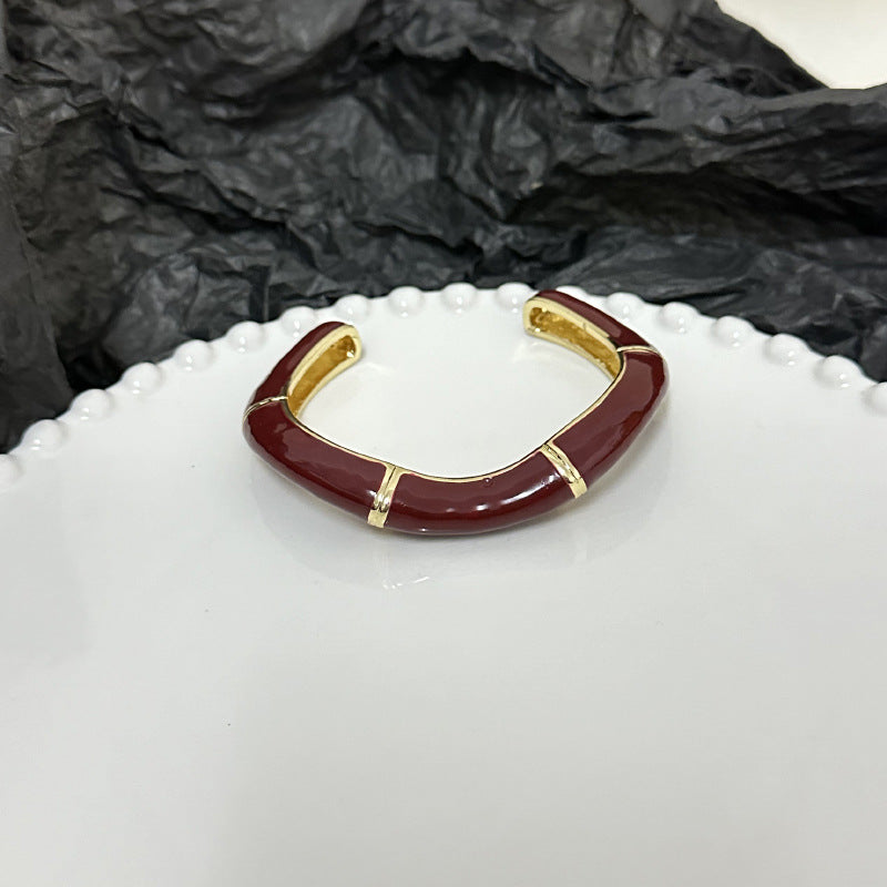 Wholesale Retro Fashionable Enamel Oil Dropping Irregular Wave Bamboo Opening Bracelet