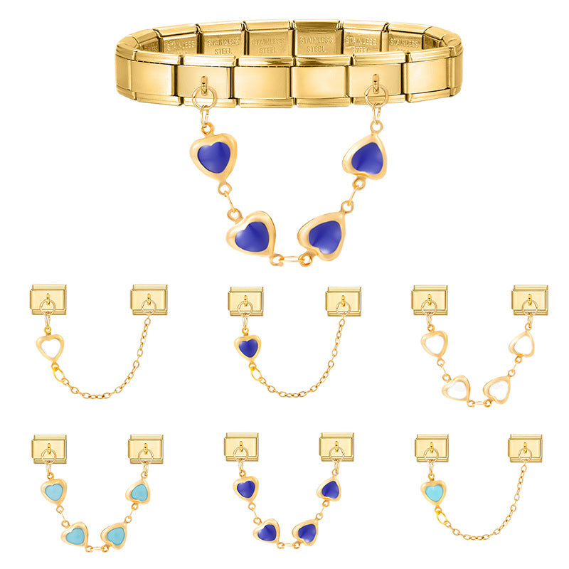 Wholesale Italian Charm Bracelet 9mm DIY Splicing Gold Double Pendant Stainless Steel Composable Bracelet