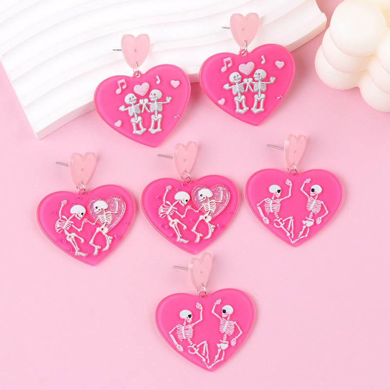 Wholesale Heart skull acrylic earrings