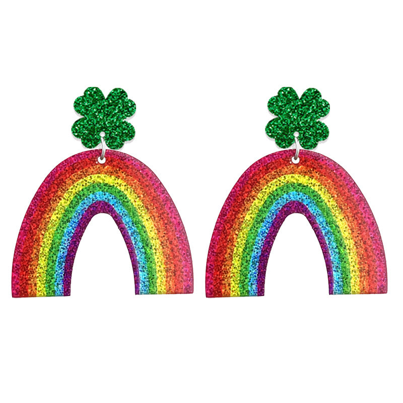 Wholesale 2 pairs/pack St. Patrick's Green Sparkling Acrylic Element Earrings ACC-ES-HY220