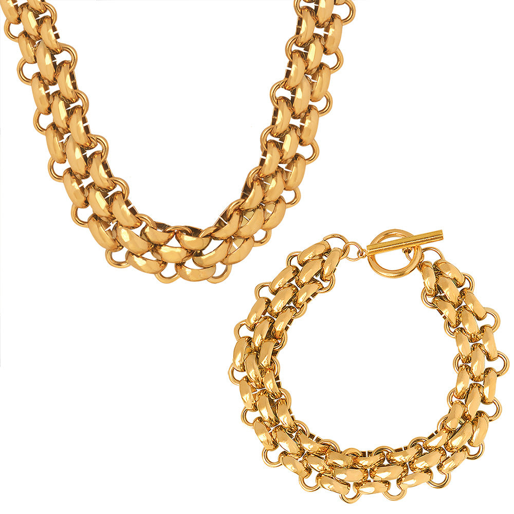Wholesale Ring Buckle Chunky Chain Gold Plated Titanium Steel Jewelry Set Trendy Fashion Accessory for Gift or Resale