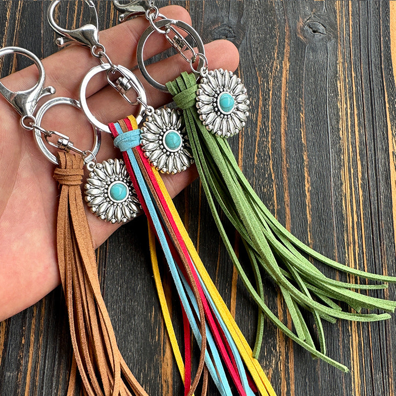 Wholesale Long Tassel Alloy Sunflower Keychain