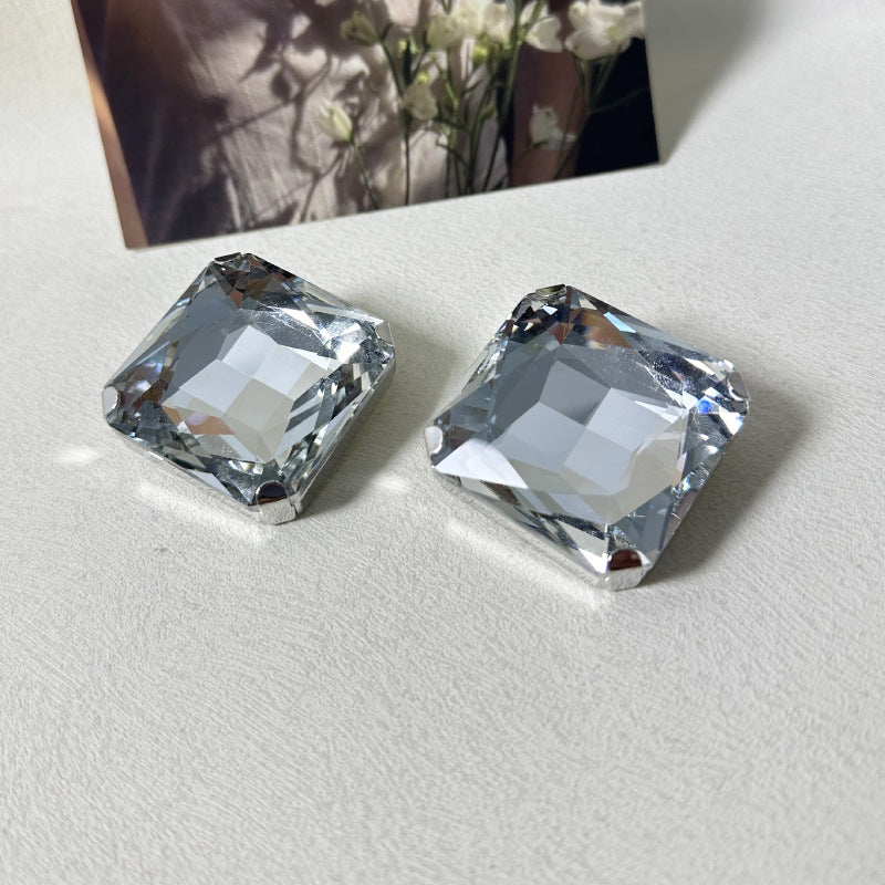Wholesale Square Octagonal Glass Moonlight Crystal Large Solitaire Earrings