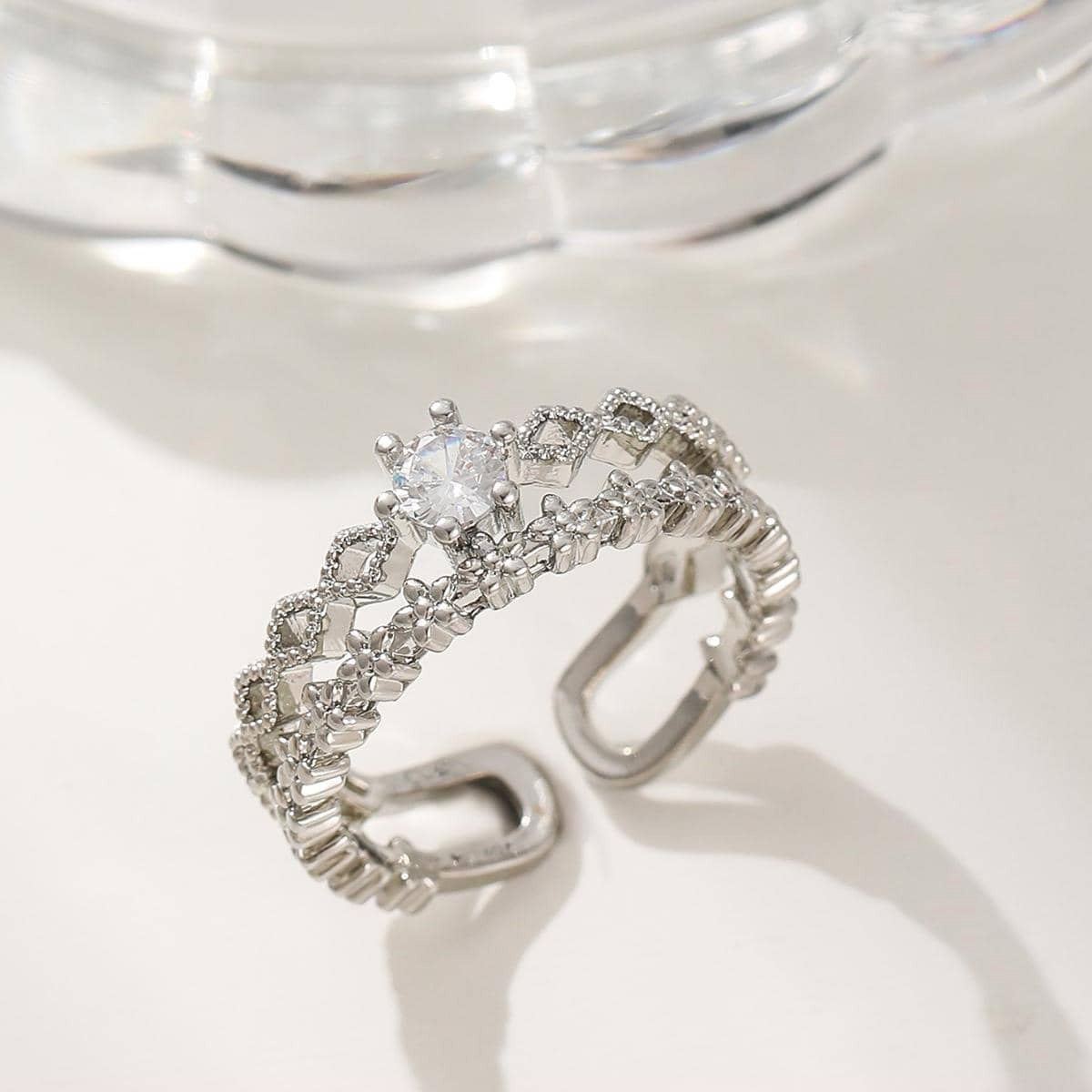 Wholesale Diamond-studded open adjustable ring cross hollow light luxury ring