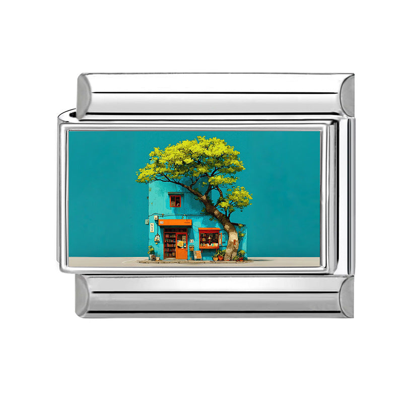 Wholesale Italian Style Landscape DIY Bracelet Charms Stainless Steel Jewelry Making Accessory
