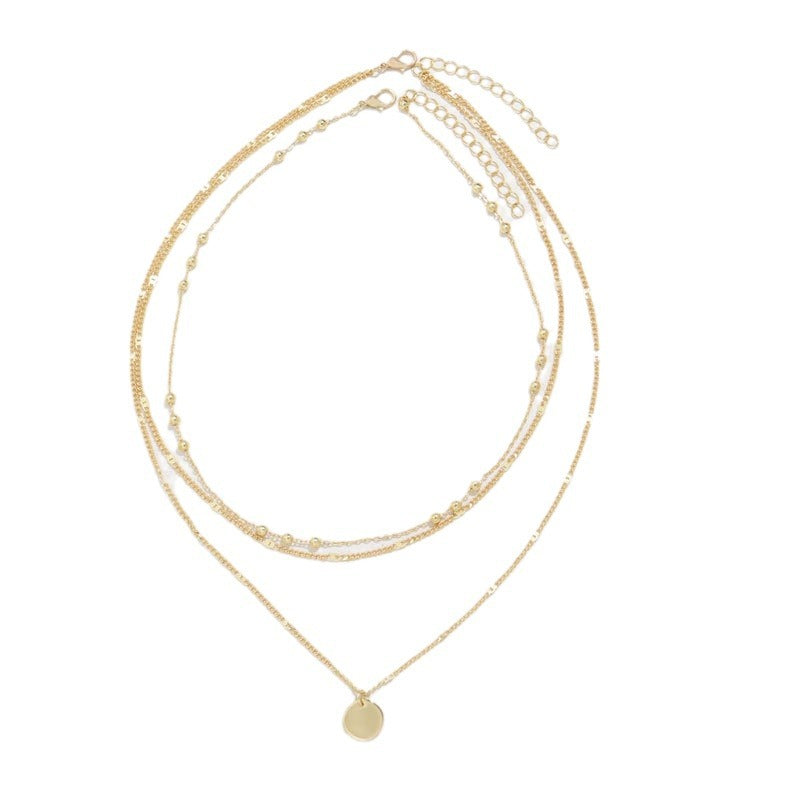 Wholesale Metal Three Layer Round Pendant Necklace