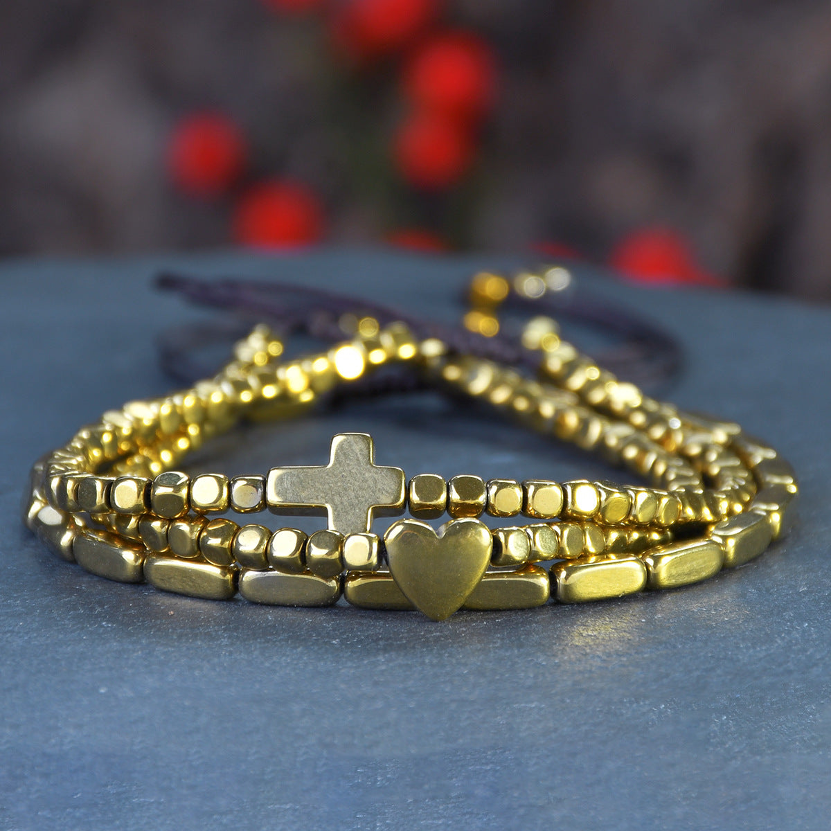 Wholesale  Cross Gold Bead Bracelet Stacked Style Fashion Accessory for Everyday Wear