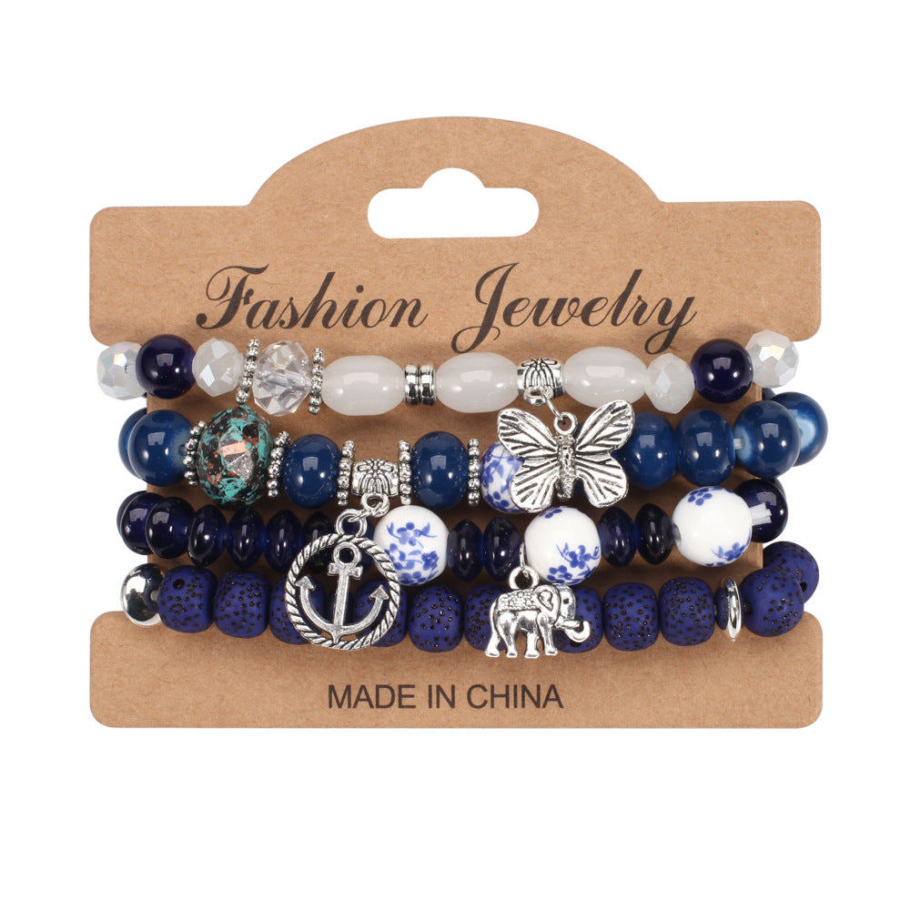Wholesale Bohemian Butterfly Anchor Elephant Pendant Multilayer Bracelet Layered Bracelet Set ACC-BT-XinY003