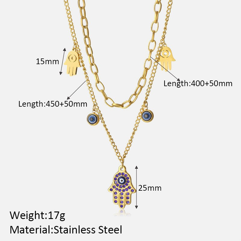 Wholesale Stainless Steel Three-Layer Pearl Starfish Pendant Necklace