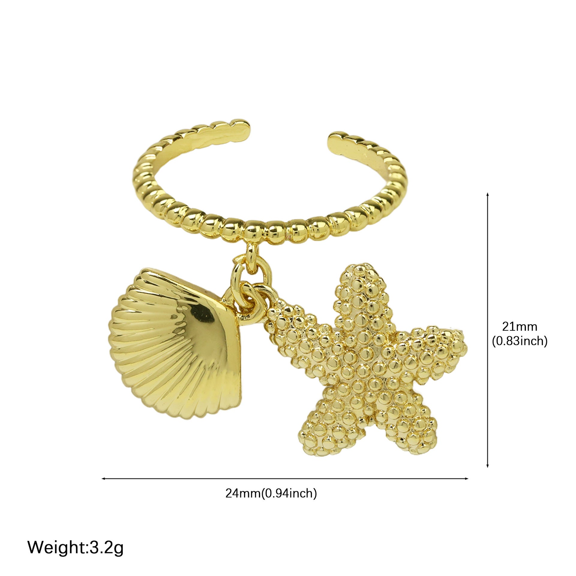Wholesale  Brass  Beach Series Bohemian Starfish Conch Turtle Coconut Tree Opening Ring