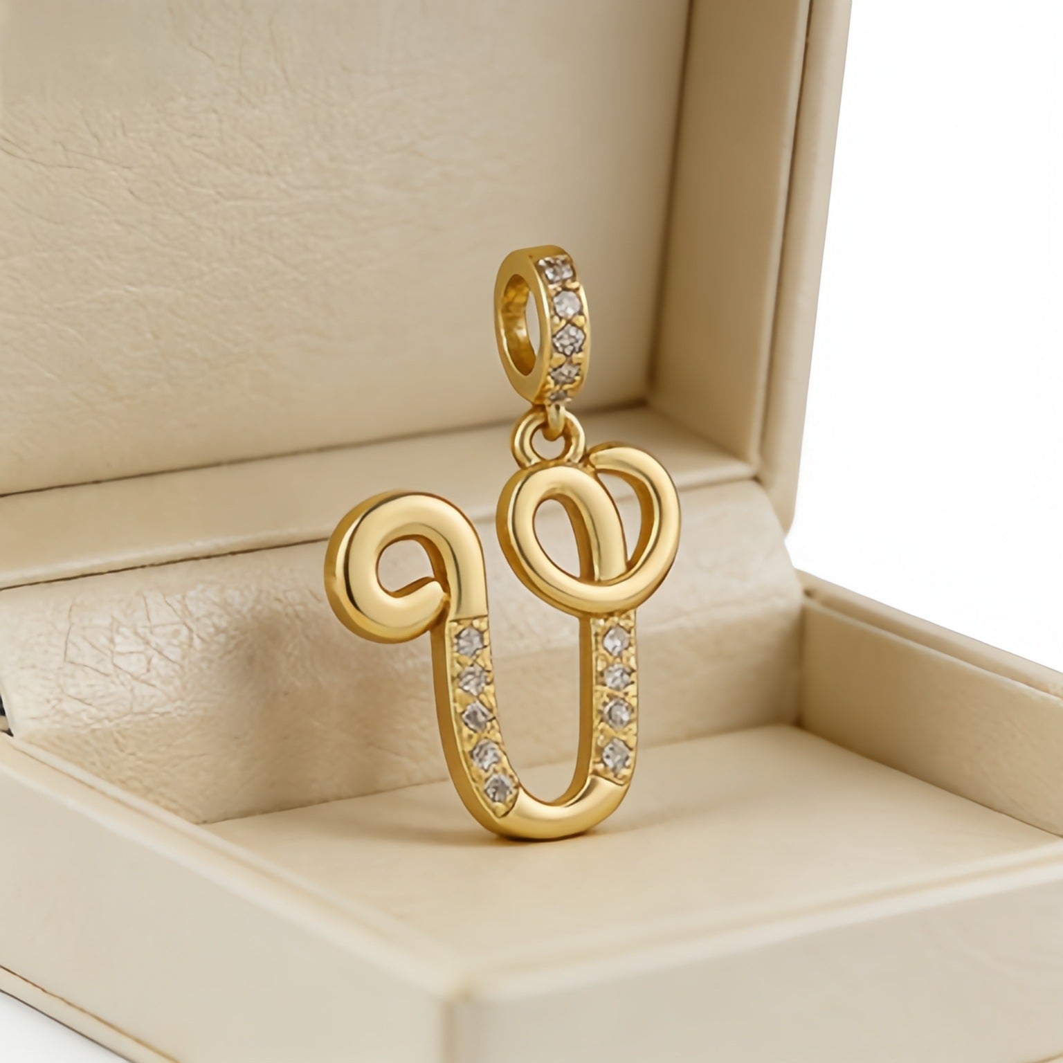 Wholesale Gold Plated Copper Letter Pendant with Zircon,  Pan Style DIY Necklace Accessory