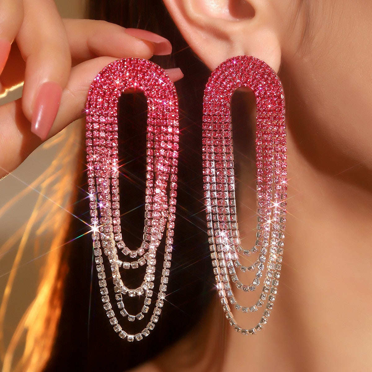 Wholesale  Luxury Shiny Rhinestone Long Earrings