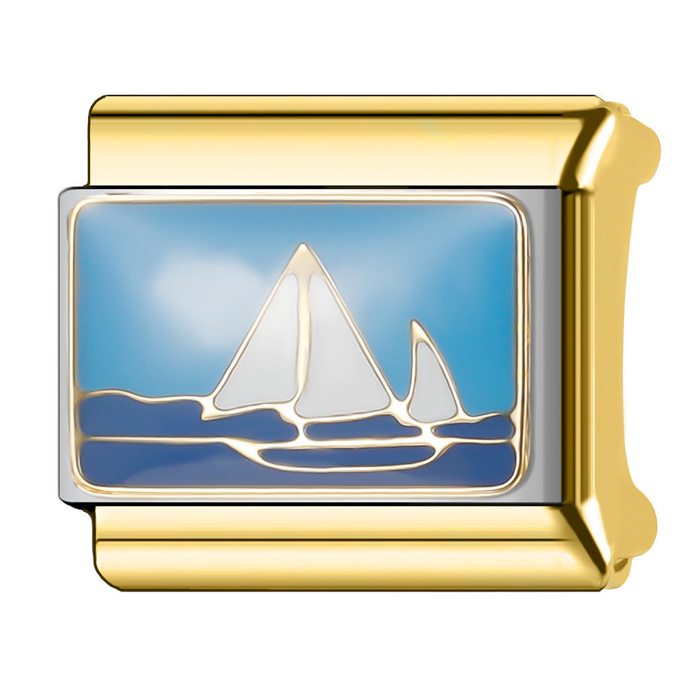 Wholesale Italian Charm Bracelet 9mm DIY Splicing Gold Plated Series Stainless Steel Composable Bracelet