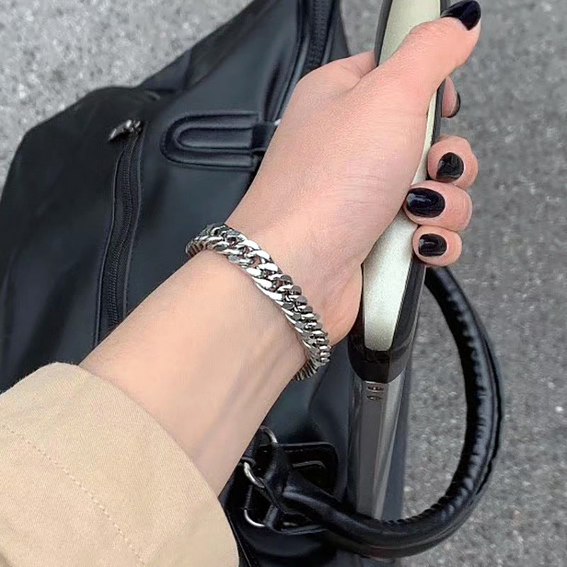 Wholesale Unisex Polished Titanium Steel Cuban Chain Bracelet - Stylish Hip Hop Jewelry Accessory for Everyday Gift