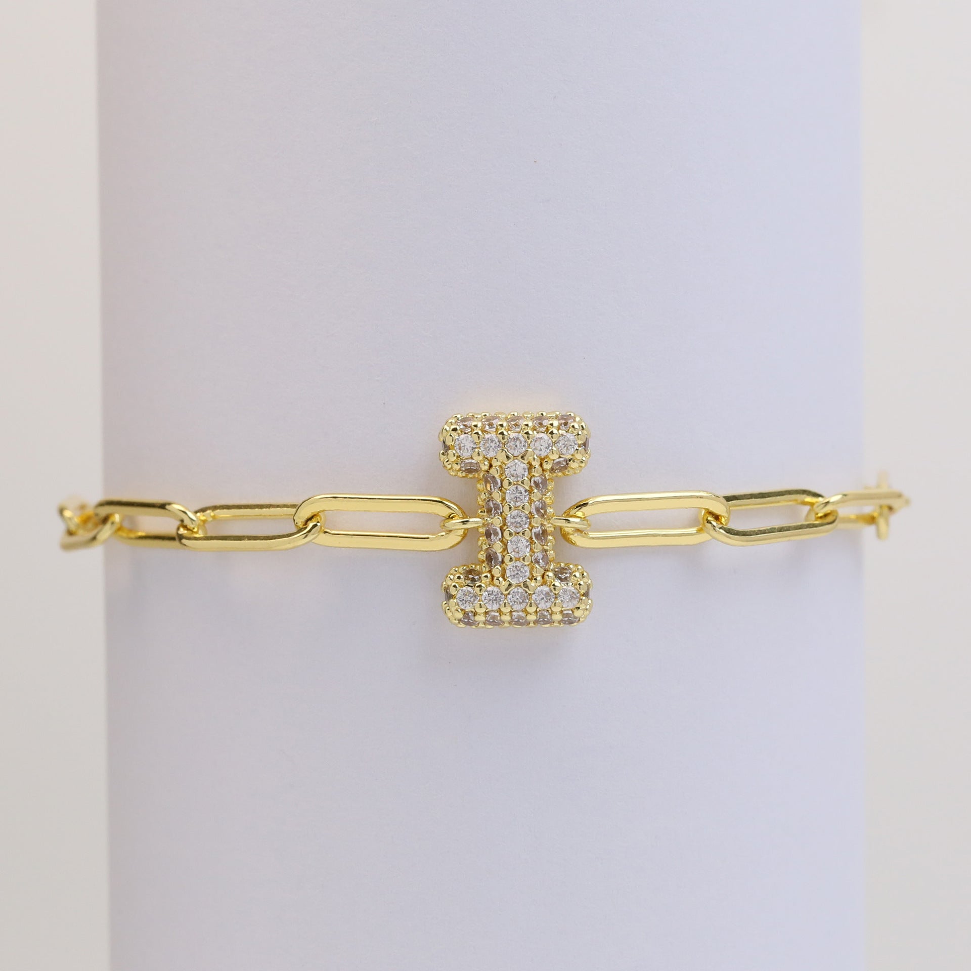 Wholesale 18k Bubble Balloon Diamond 26 Letter Paper Clip Adjustment Bracelet ACC-BT-BaiYi001