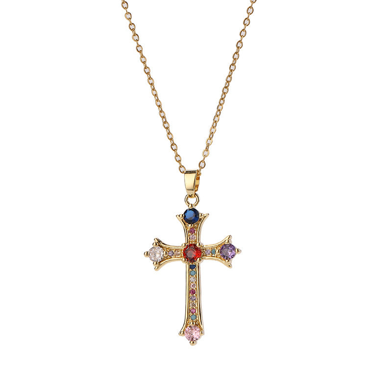 Wholesale Hip Hop Cross Pendant Necklace Micropaved Copper Design Casual Unisex Chain Chic Fashion Accessory Gift