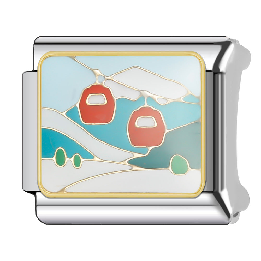 Wholesale Italian Charm Bracelet 9mm DIY Splicing Holiday Scenery Stainless Steel Composable Bracelet