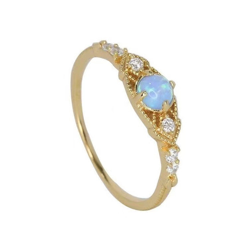 Wholesale Copper Gold Plated Adjustable Opal Ring Retro Geometric Fashion Accessory for Women