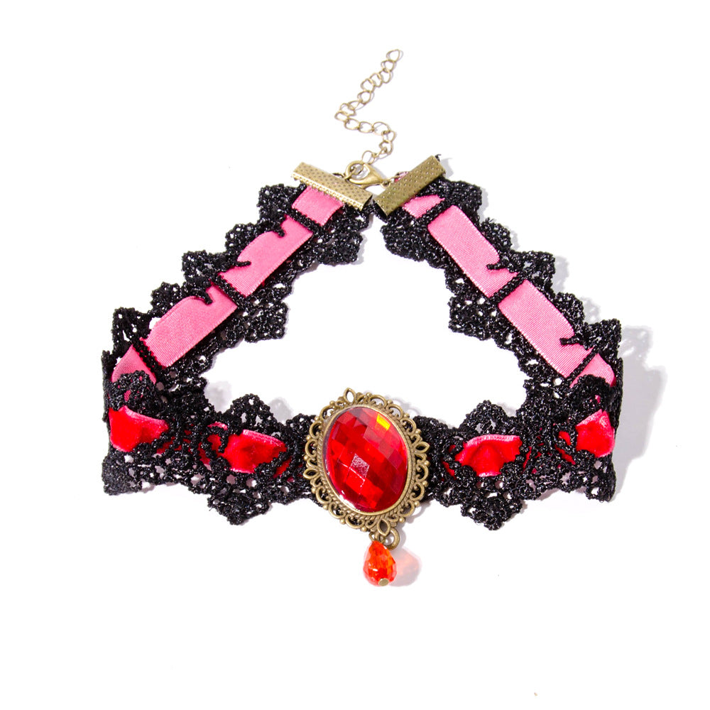 Wholesale retro black lace velvet diamond necklace