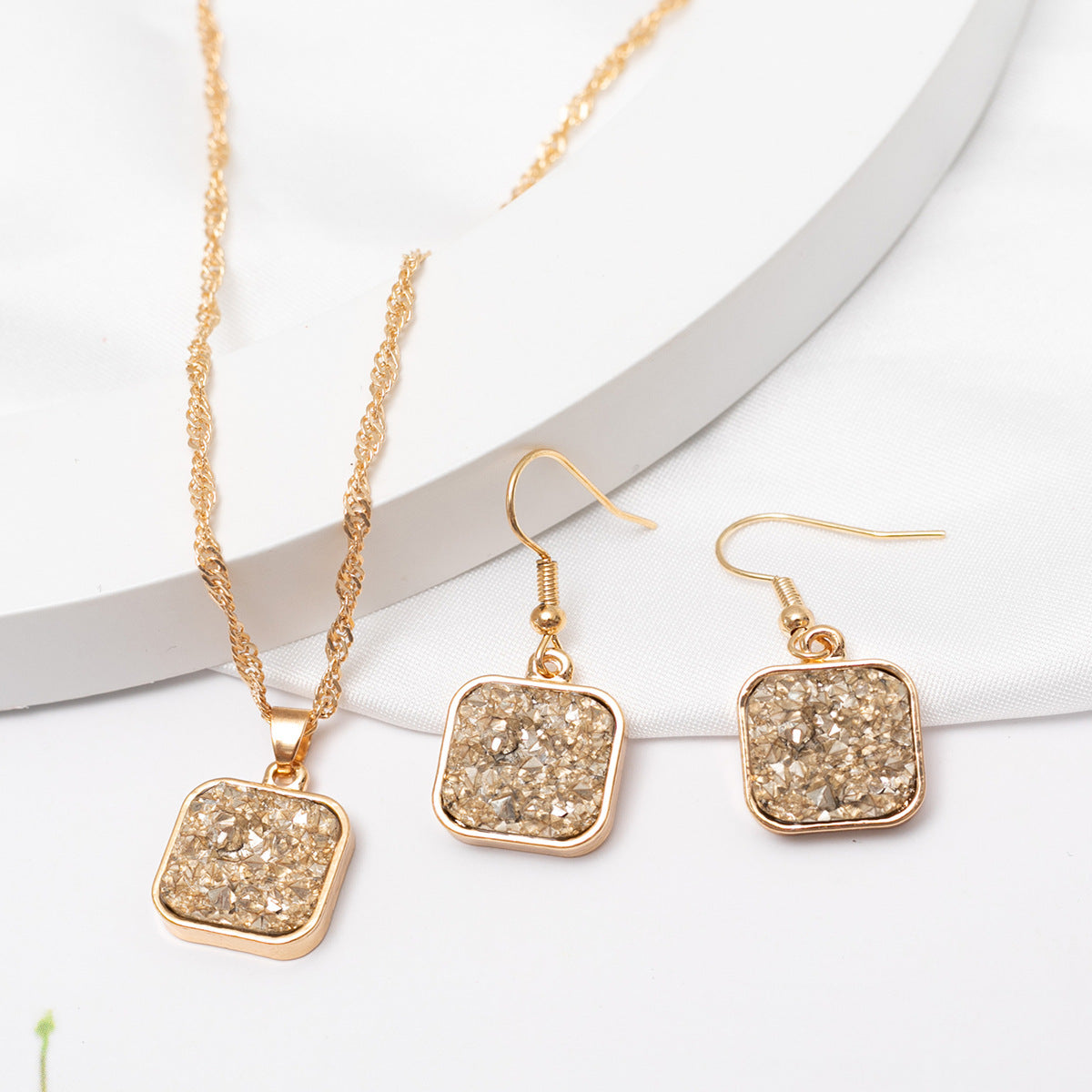 Wholesale Resin Alloy Square Earrings Set