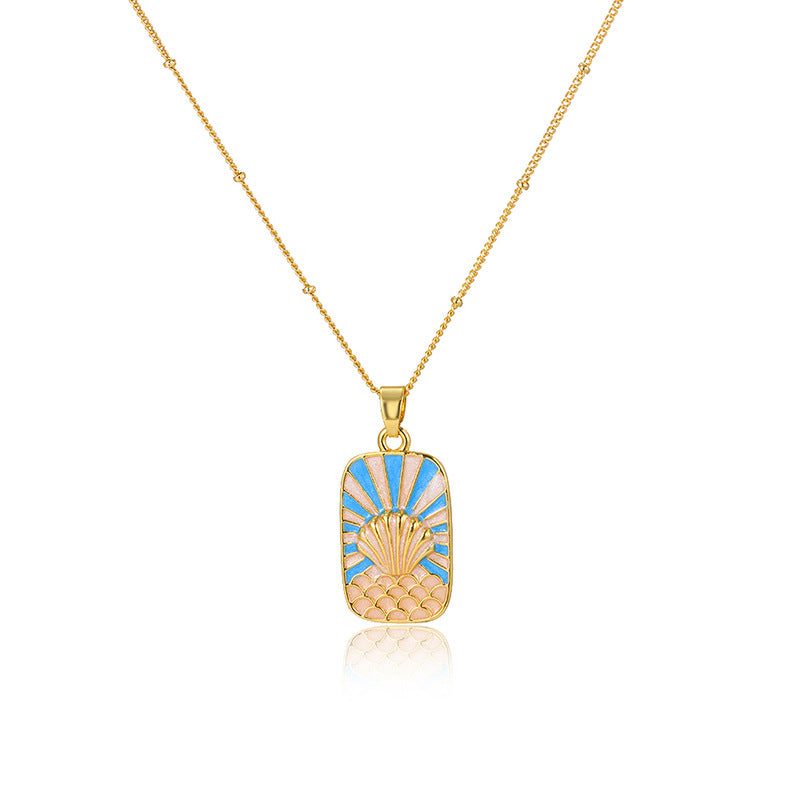 Wholesale square color dripping copper love conch shell eye moon jellyfish tarot pendant necklace