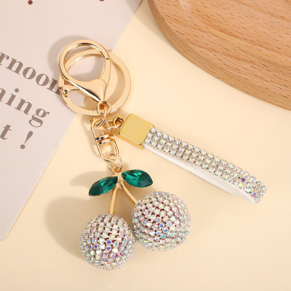 Wholesale Rhinestone Cherry Keychain Modern Minimalist Red Car Key Accessory And Bag Charm For Boutique Resale