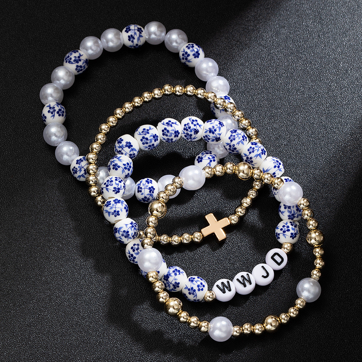 Wholesale Cross Ceramic Pearl Multi-layer Elastic Bracelet
