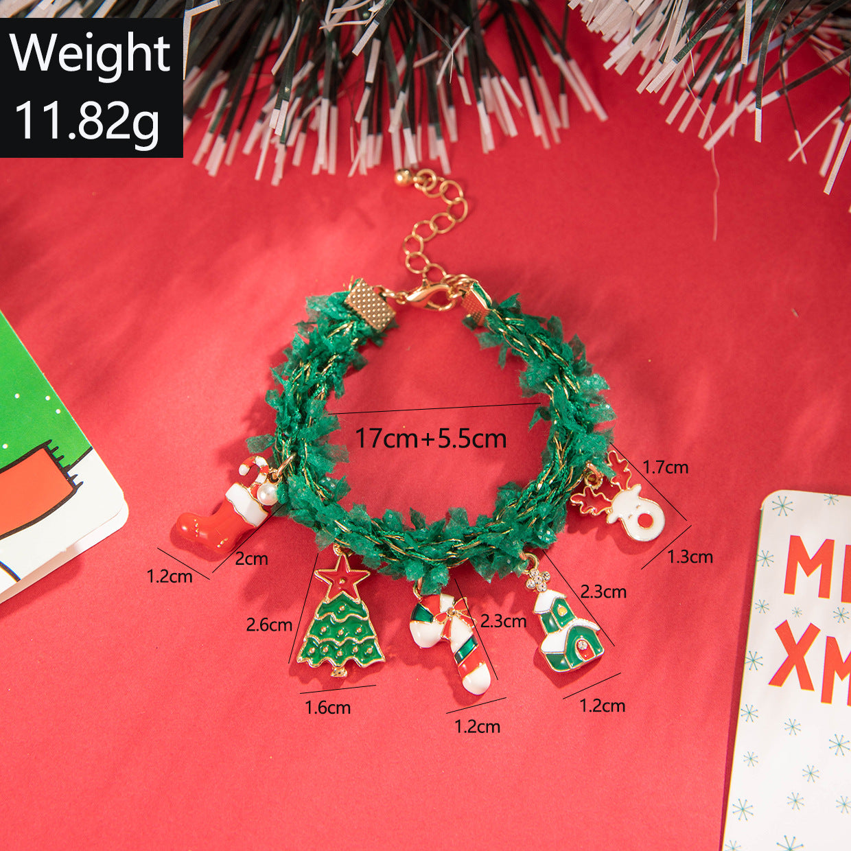 Wholesale  color beaded Santa Christmas tree bell bracelet