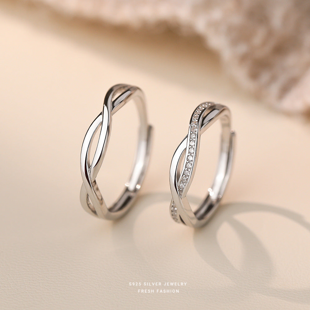 Wholesale love wrapped couple S925 sterling silver open adjustable ring