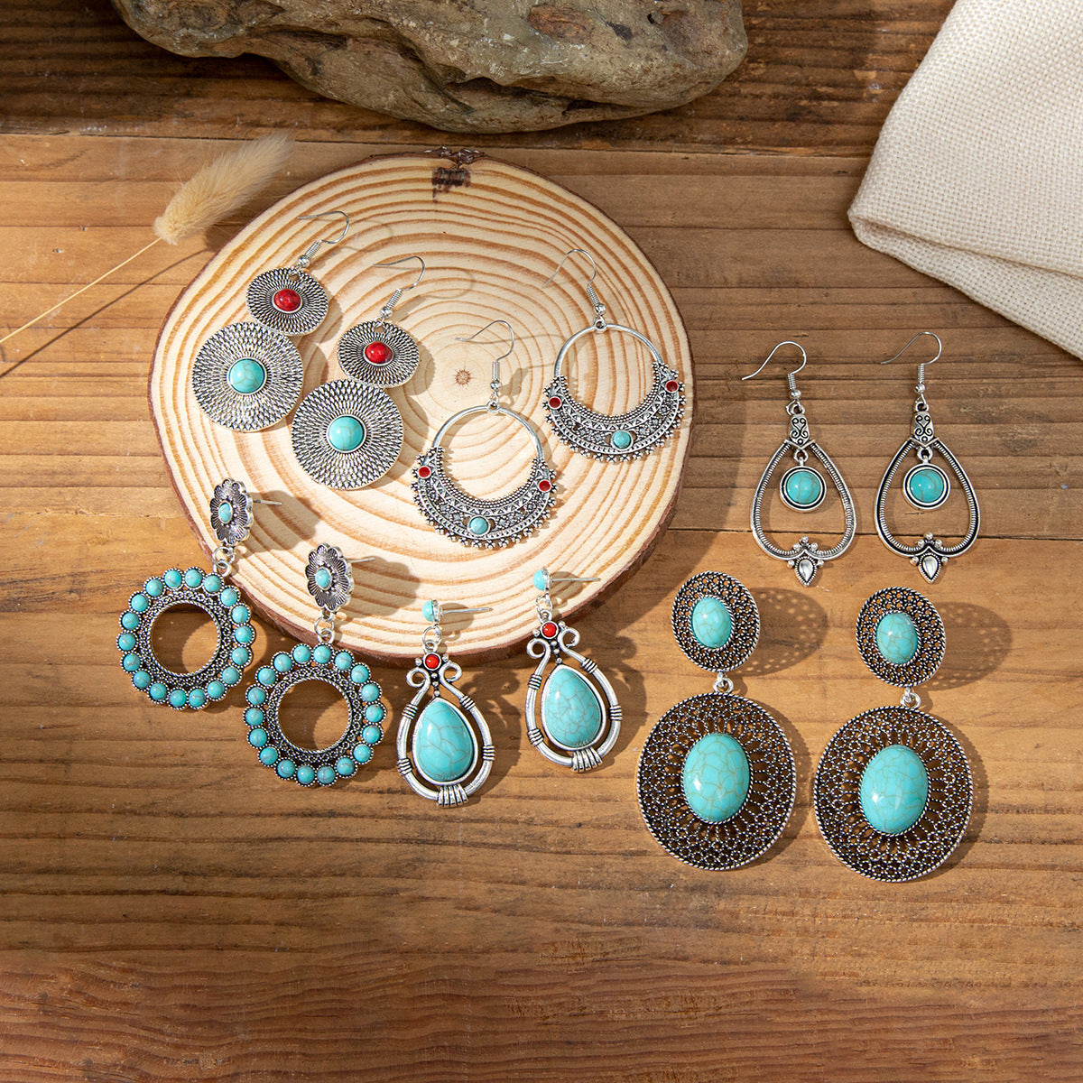 Wholesale Middle Ages Ethnic Style Turquoise Water Drop Earrings ACC-ES-XLH004