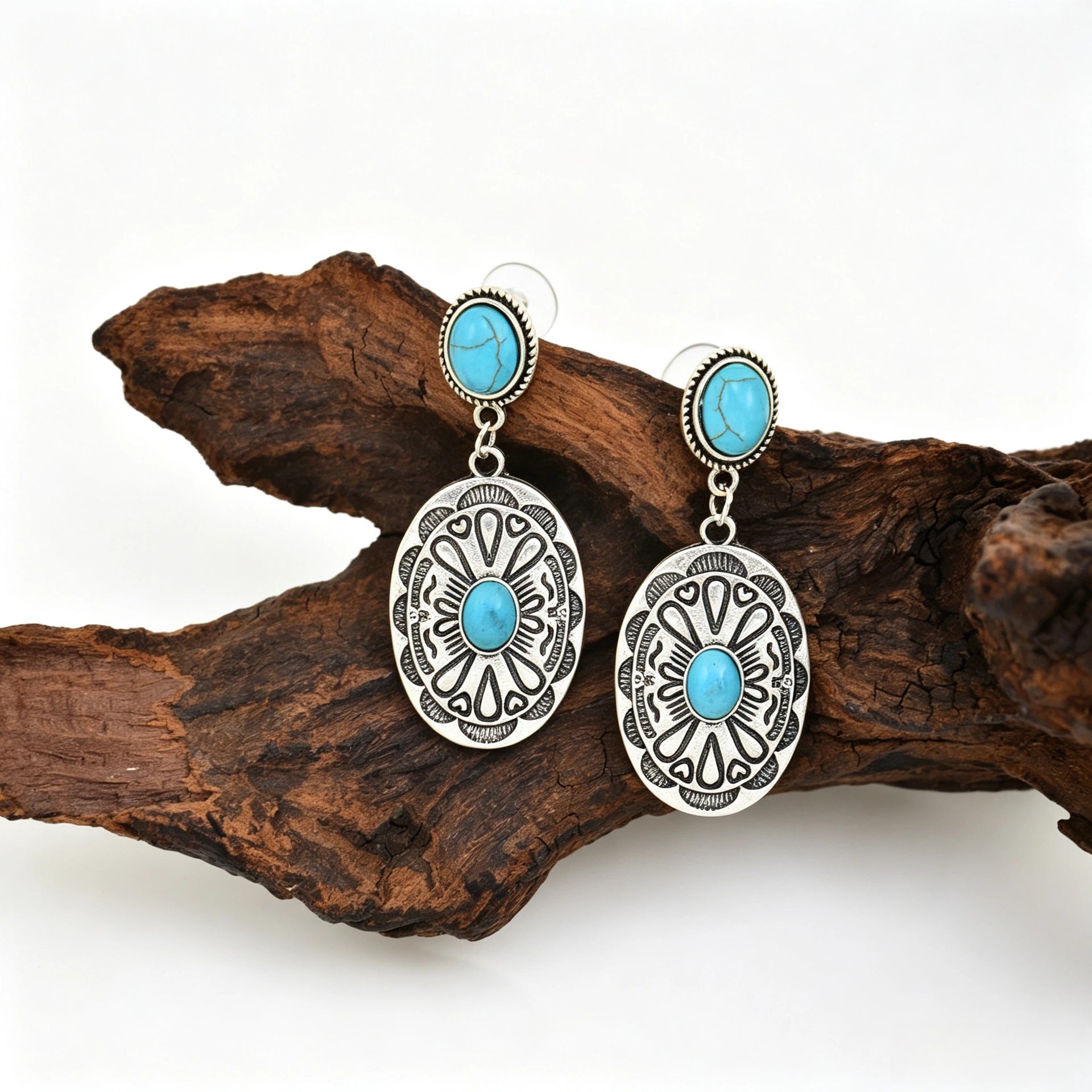 Wholesale Zinc Alloy Turquoise Boho Earrings Geometric Design Fashion Accessory For Women Trendy Gift