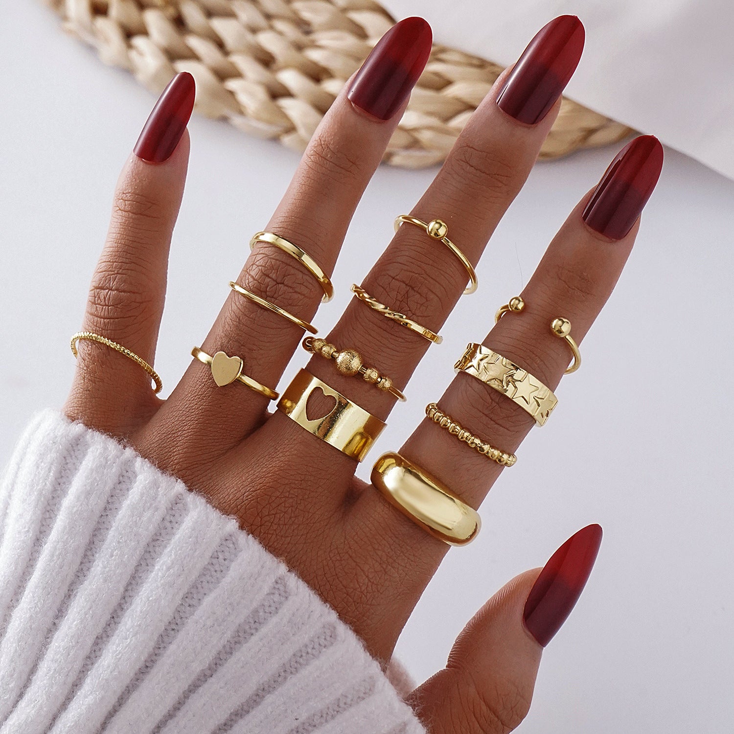 Wholesale 30pcs/set geometric Gothic wind finger ring female personality irregular ring suit