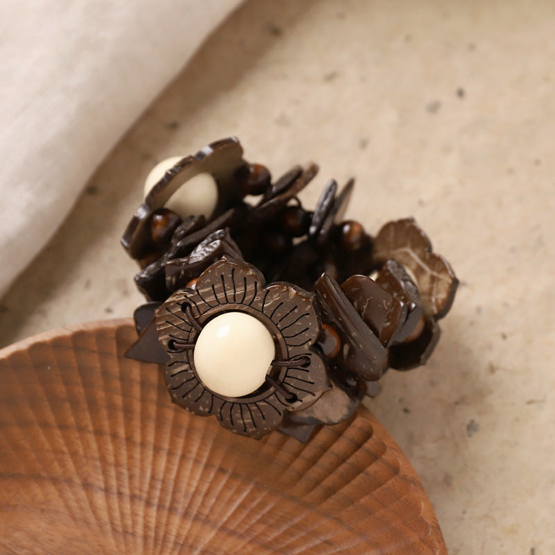 Wholesale Bohemian Retro nut Shell Bracelet Niche Stylish Ethnic Style Brown Coffee Beaded Bracelet Holiday Style Women' s Bracelet