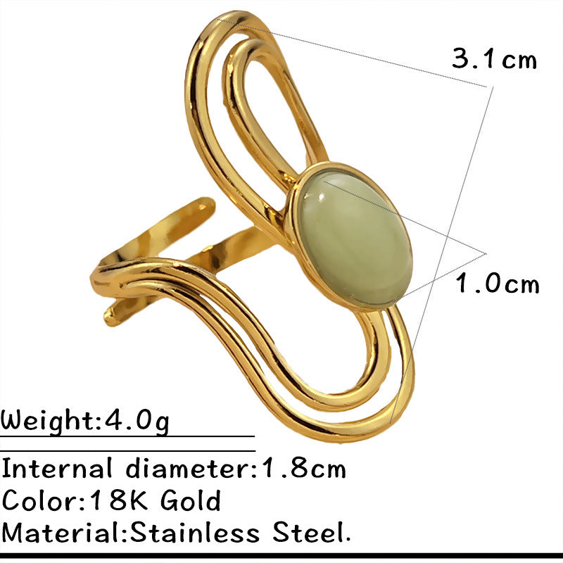 Wholesale  Titanium Steel Rings Inlaid with Natural Stone Jewelry Light Luxury  Versatile and High-End Stainless Steel Open Rings for Women