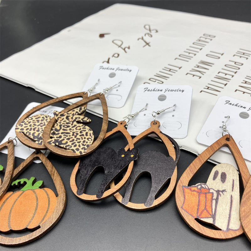 Wholesale Halloween Earrings Double Sided Fungus Earrings Wood Earrings ACC-ES-FX032
