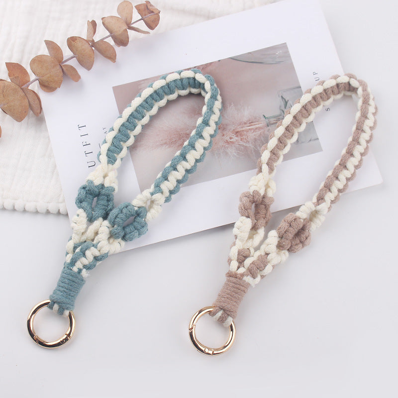 Wholesale  pure hand-woven flower leaf pattern lanyard  keychain