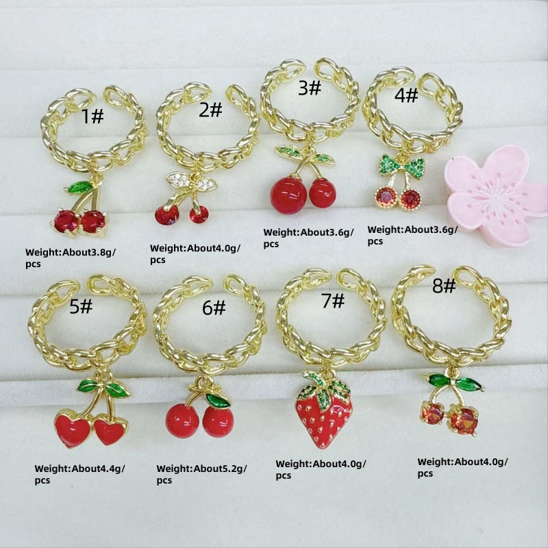 Wholesale Tropical Fruit Cherry 18k Copper Plated Adjustable Ring