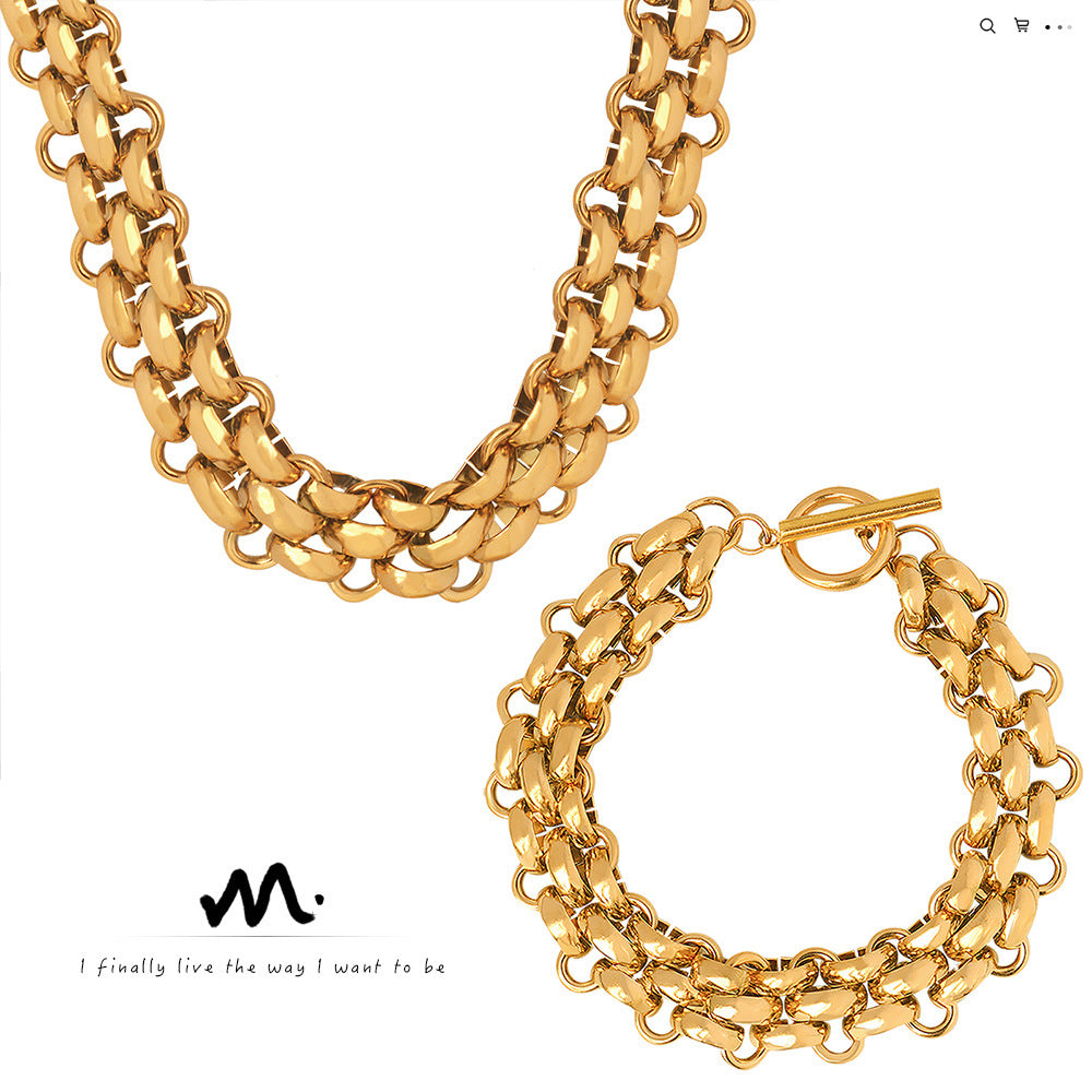 Wholesale Ring Buckle Chunky Chain Gold Plated Titanium Steel Jewelry Set Trendy Fashion Accessory for Gift or Resale